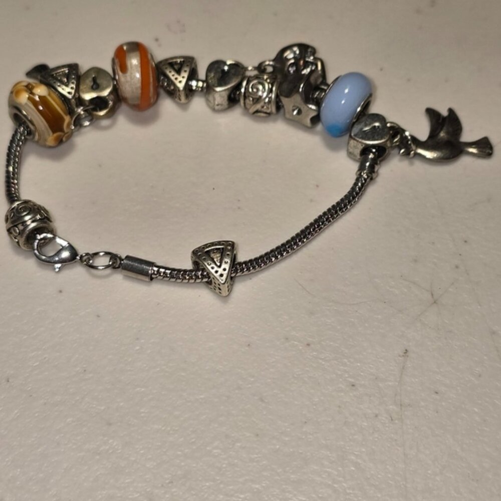 Barrel Slide Charm Holder Bracelet with Charms Glass Beads